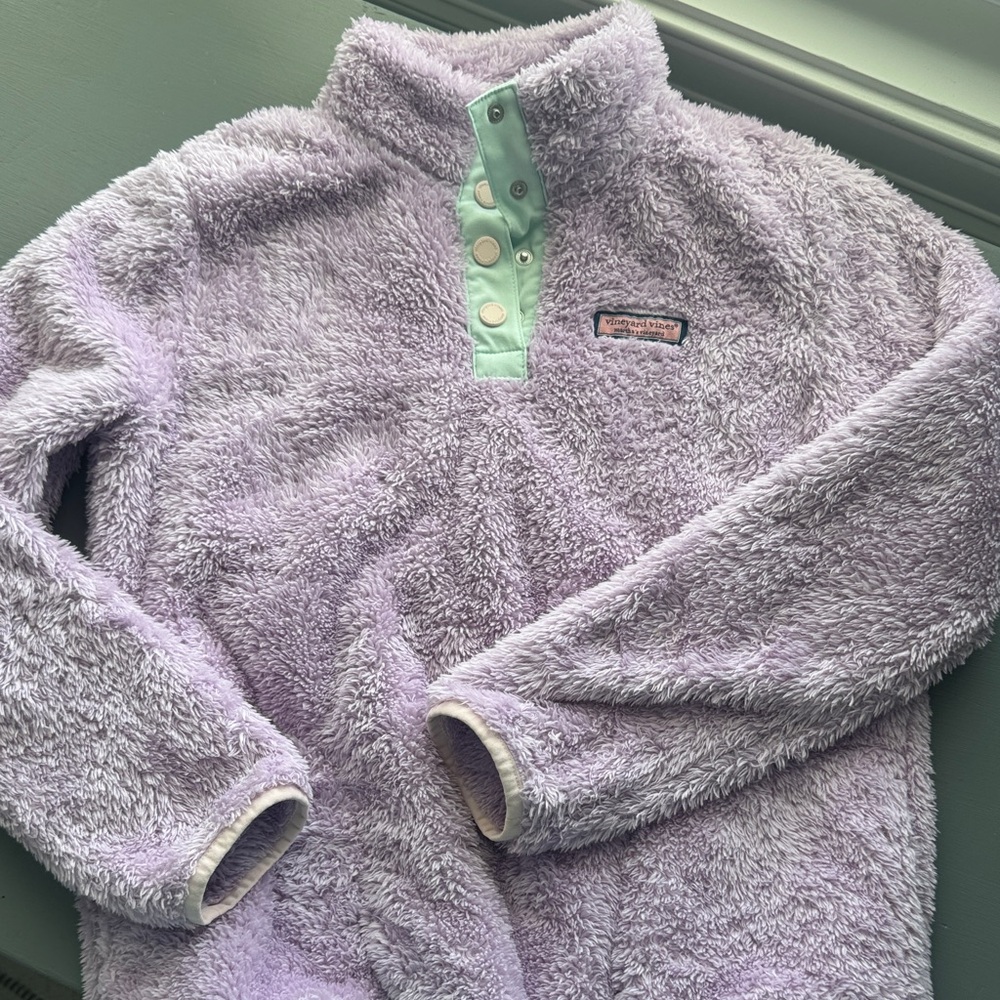 Vineyard Vines Lavender Plush Kids Snap Pullover with Mint Trim